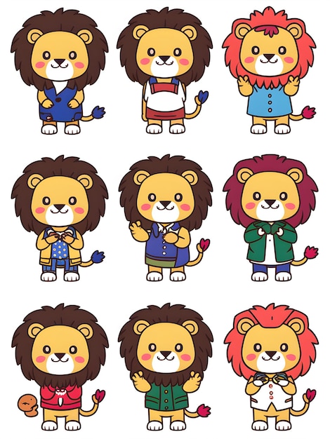 Adorable Lion Digitale Stickers Set van 9 Clipart afbeeldingen
