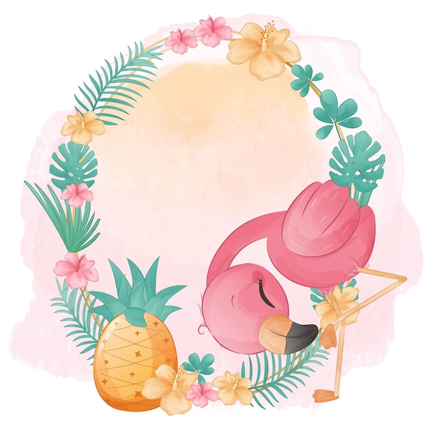 Vector adorable little flamingo illustration