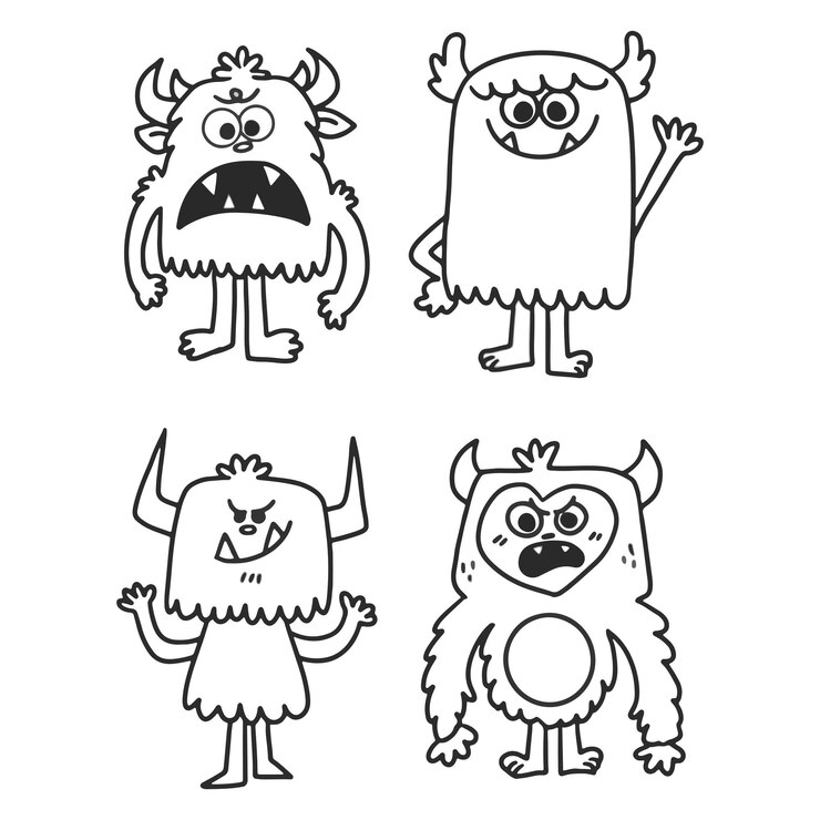 Adorable little monsters coloring page 2 doodle illustration
