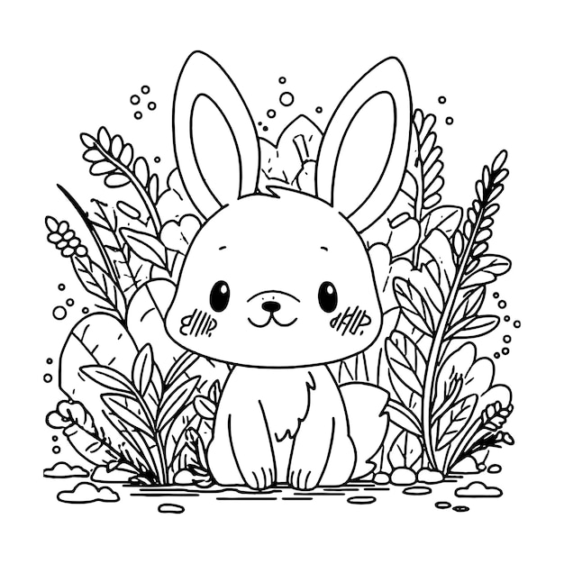 Vector adorable little rabbit lineart kleurplaat voor kinderen