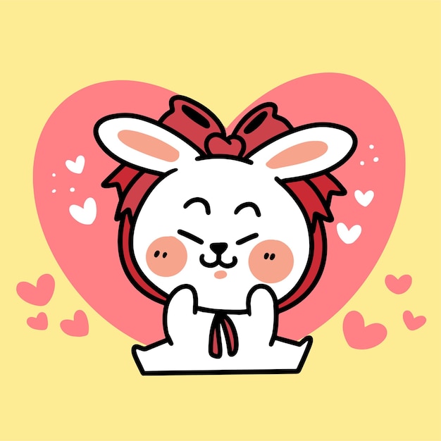 Adorable little rabbit wear ribbon costume doodle  illustration