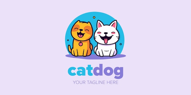 Adorabile disegno del logo della mascotte. icona carina di cane e gatto per il negozio di animali, il negozio di animali, i giocattoli, il cibo e altro ancora