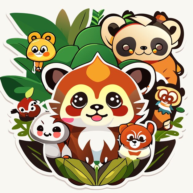 Adorable mix forest animal hand drawn cartoon sticker icon concept isolated illustration
