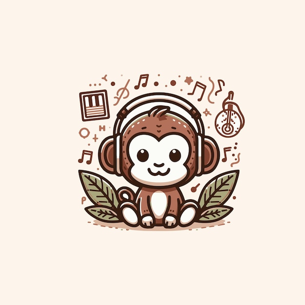 Adorable Monkey with Headset Illustration