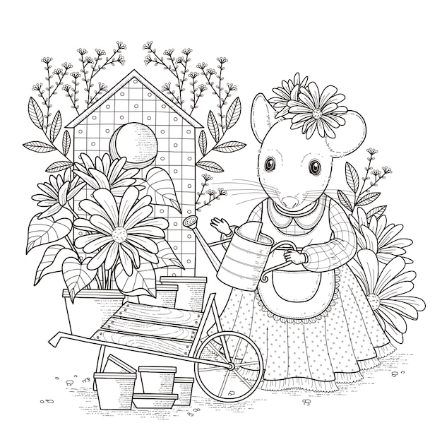 Adorable mouse coloring page in exquisite style