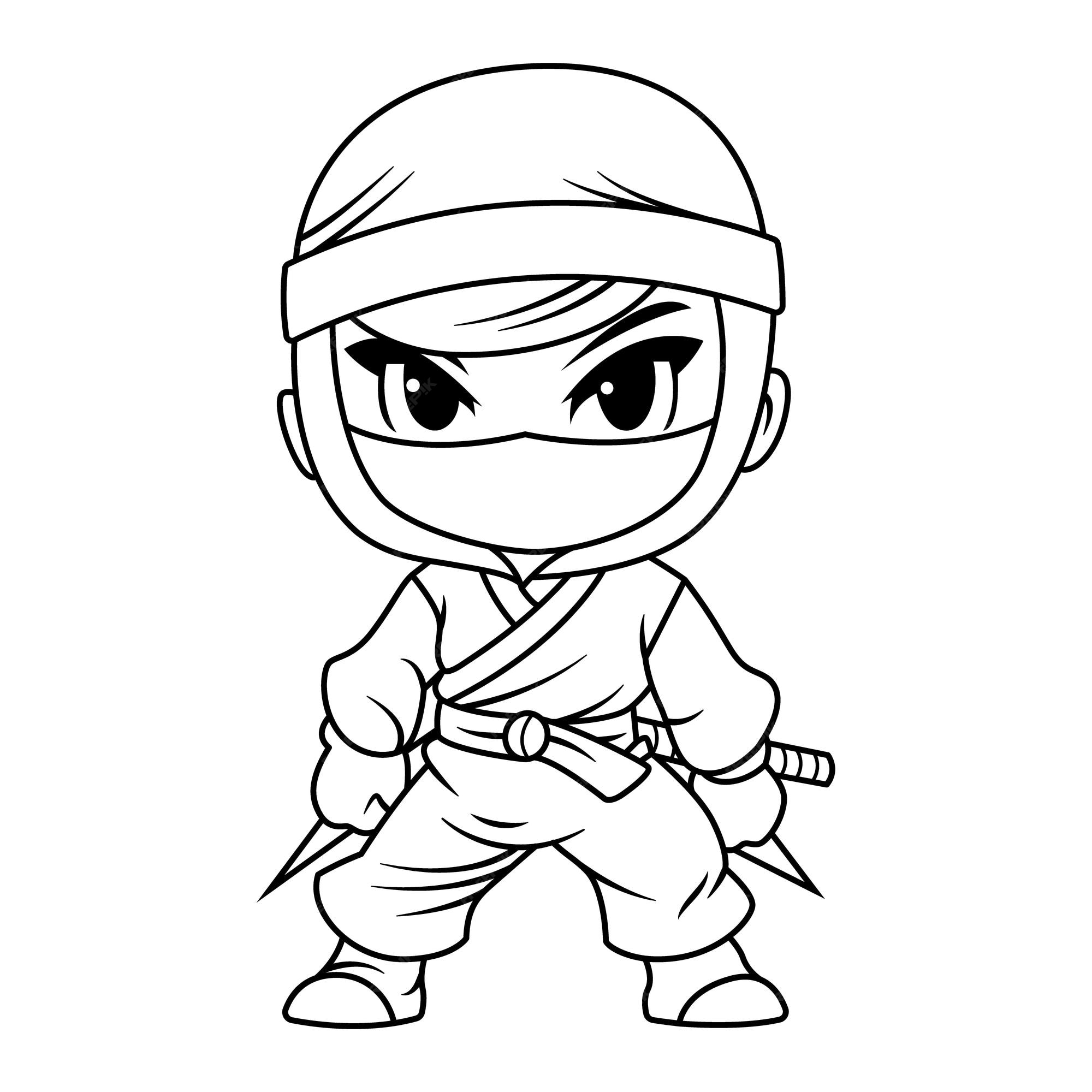 Premium Vector | Adorable ninja coloring page isolated clean and ...