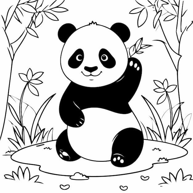 Adorable Panda doodle for kids colouring pages