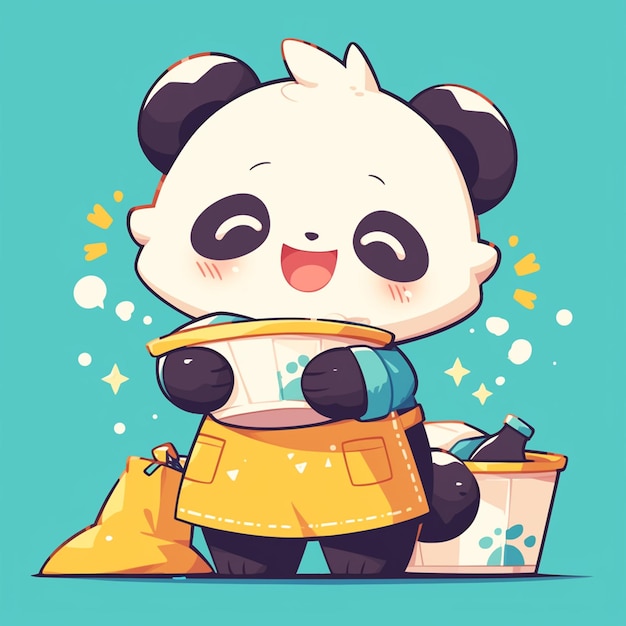 Vector an adorable panda laundry worker cartoon style