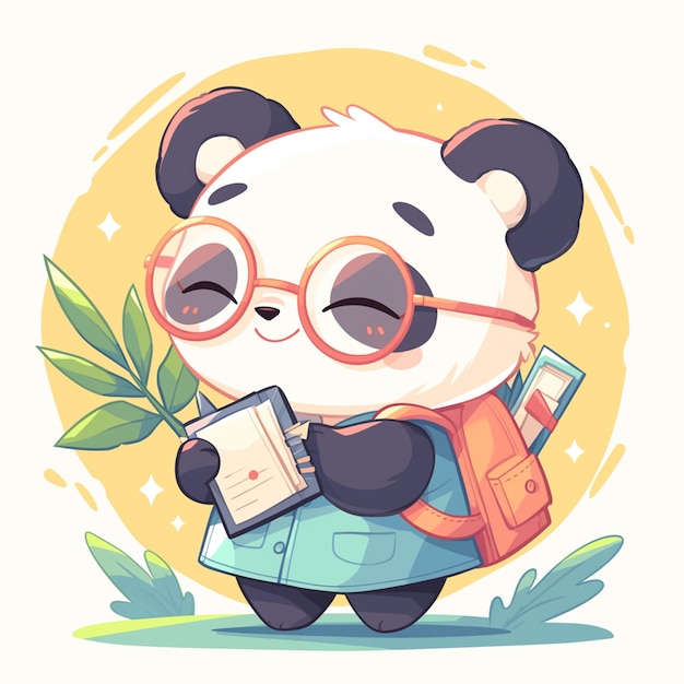 An adorable panda teacher cartoon style