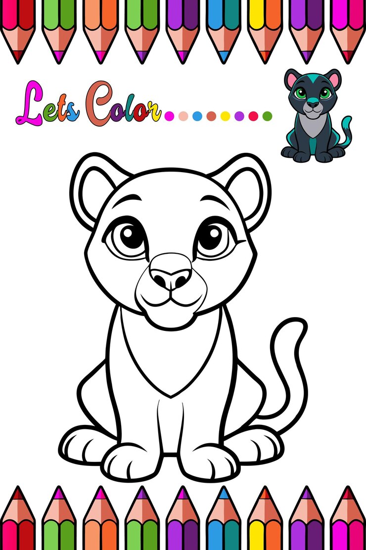 वेक्टर adorable panther coloring page for kids fun and printable cartoon animal outline for creative art