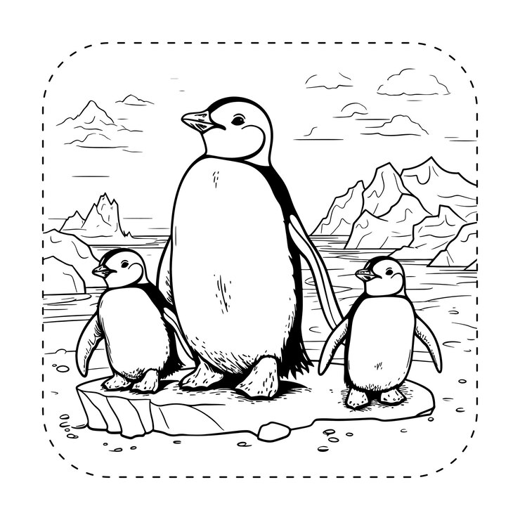 Premium Vector | Adorable penguin family coloring book illustration