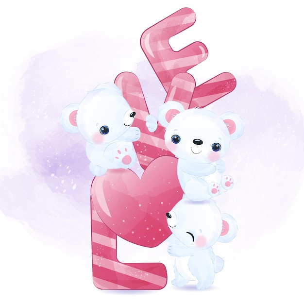 Vector adorable polar bear for valentine themed decoration