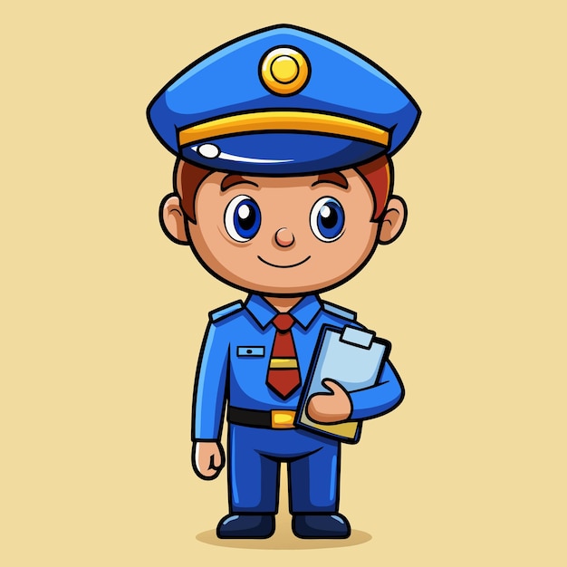 Adorable Police Cartoon Mascot Holding Clipboard for Law 