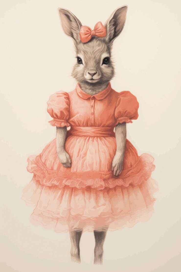 Vector adorable rabbit in pink dress