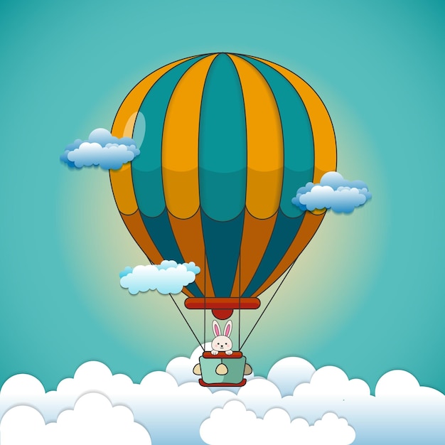 Adorable Rabbit Riding a Hot Air Balloon