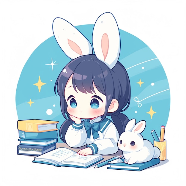 An adorable rabbit teacher cartoon style