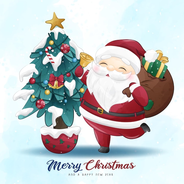 adorable santa claus christmas with watercolor illustration