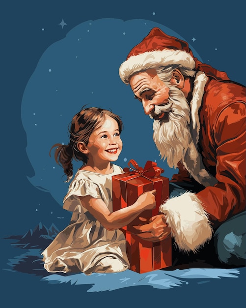 Прекрасный Санта с прекрасной девочкой с рождественским подарком.