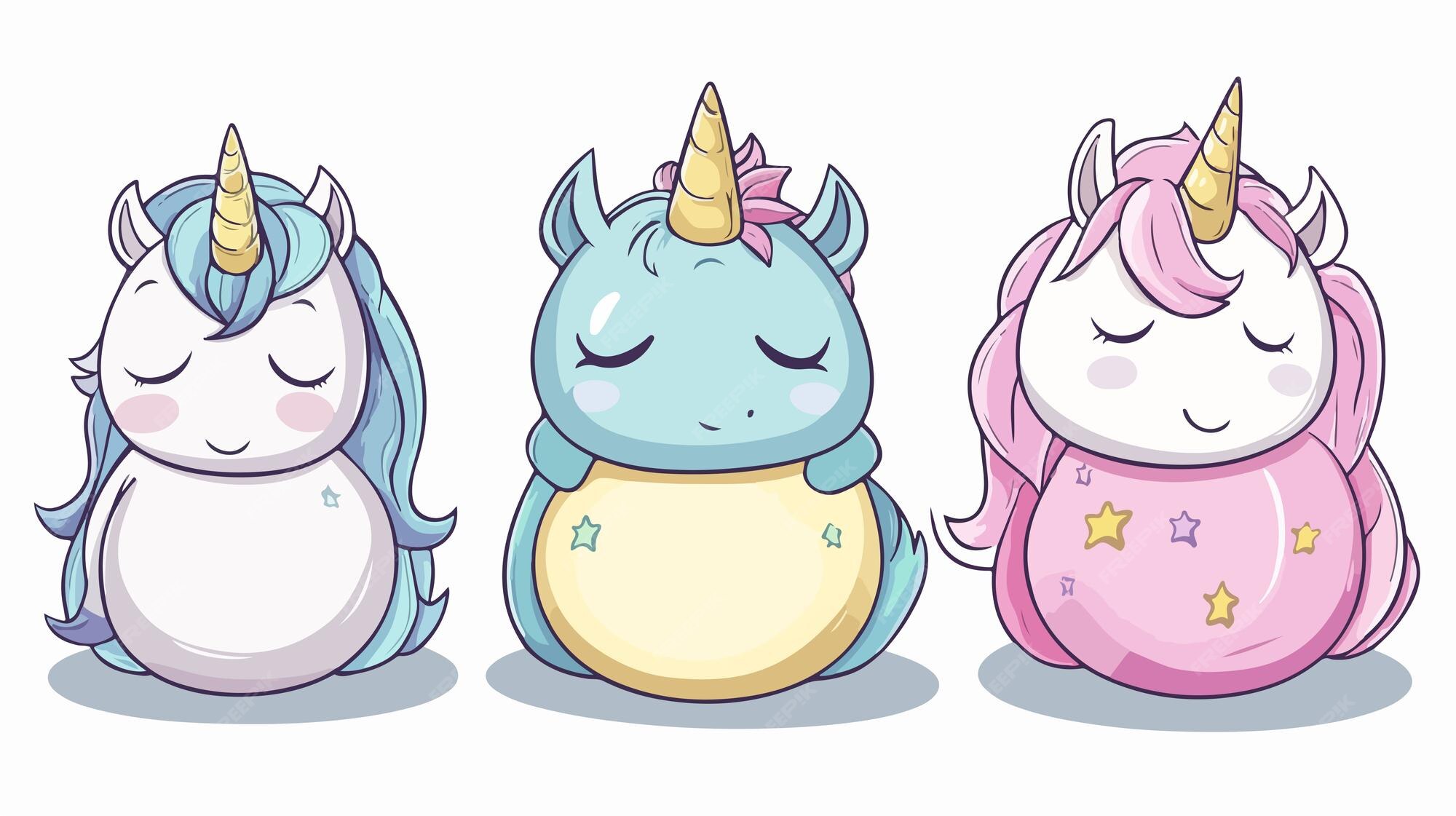 Adorable Set of Cute Unicorns Squishmallow Coloring Page Premium AI