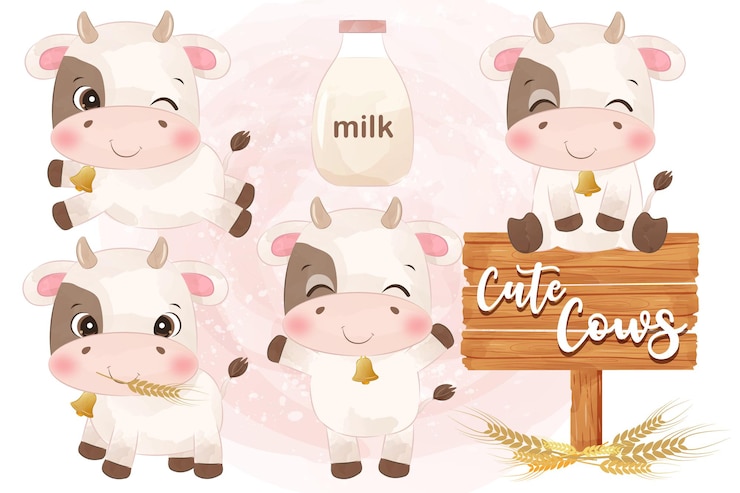 Vector adorable set of little cows illustration
