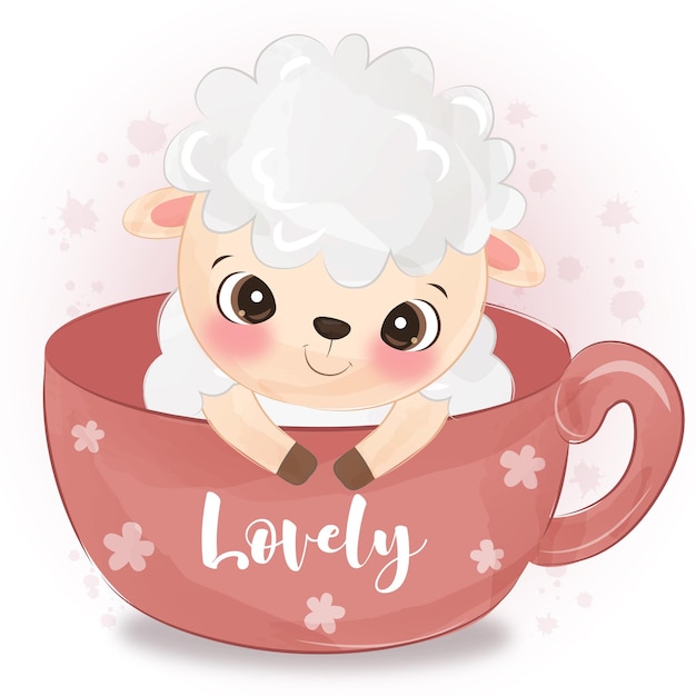 Vector adorable sheep illustration in watercolor