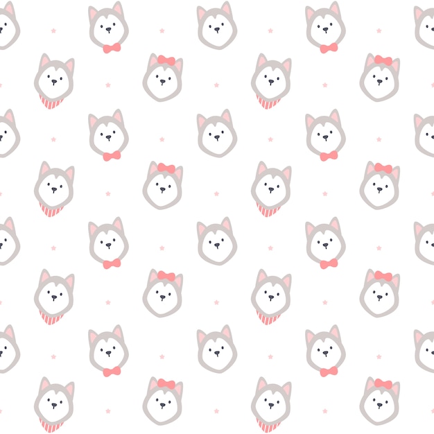 Vector adorable siberian husky seamless  repeating pattern, wallpaper background, cute seamless pattern background