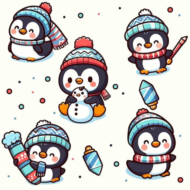 Vector adorable snowy pinguin vector