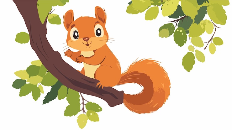 Vector adorable squirrel climbing tree in vector illustration