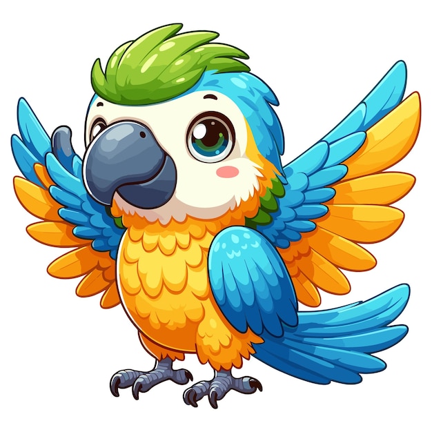 adorable standing macaw waving cartoon vector isolated on white background