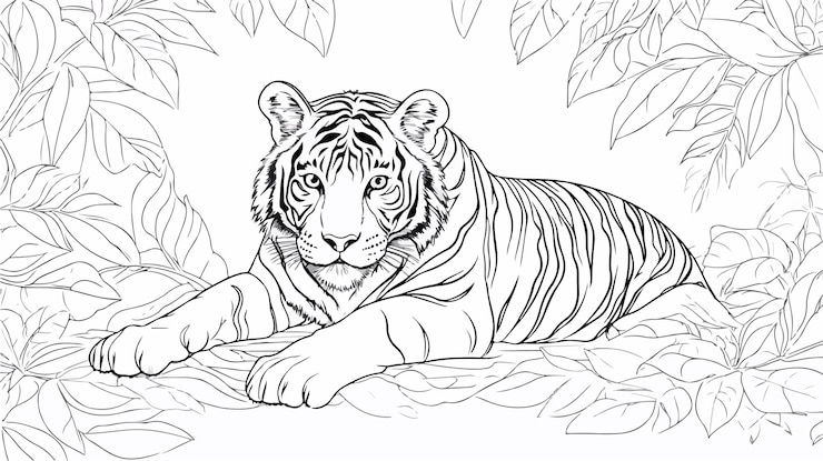 Vector adorable tiger coloring page illustration for kids artistic activities