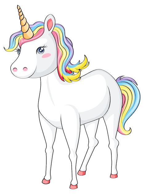 Vector adorable unicorn with rainbow mane