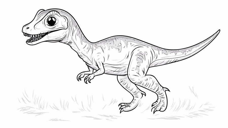 Adorable Velociraptor Dinosaur Coloring Page Cartoon Illustration