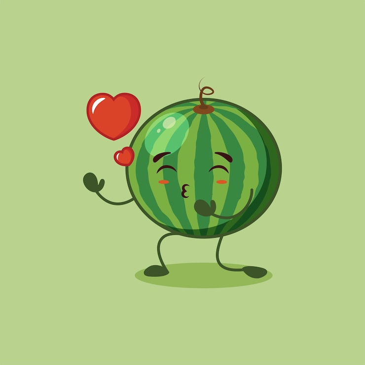 Vector 사랑스러운 수박 캐릭터는 누군가에게 사랑을 표현합니다.