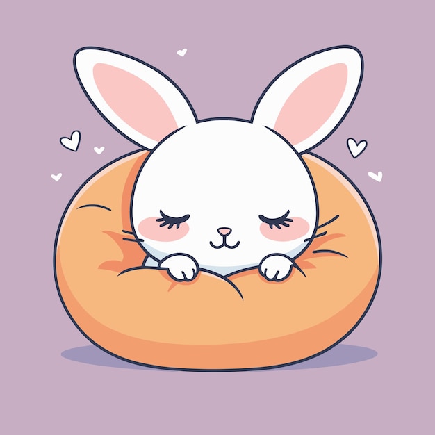 Vector adorable white rabbit sleeping peacefully cute pet cartoon illustration vector design