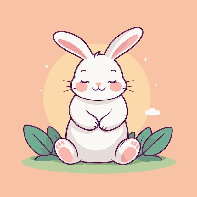 Adorable white rabbit sleeping peacefully cute pet cartoon illustration vector design