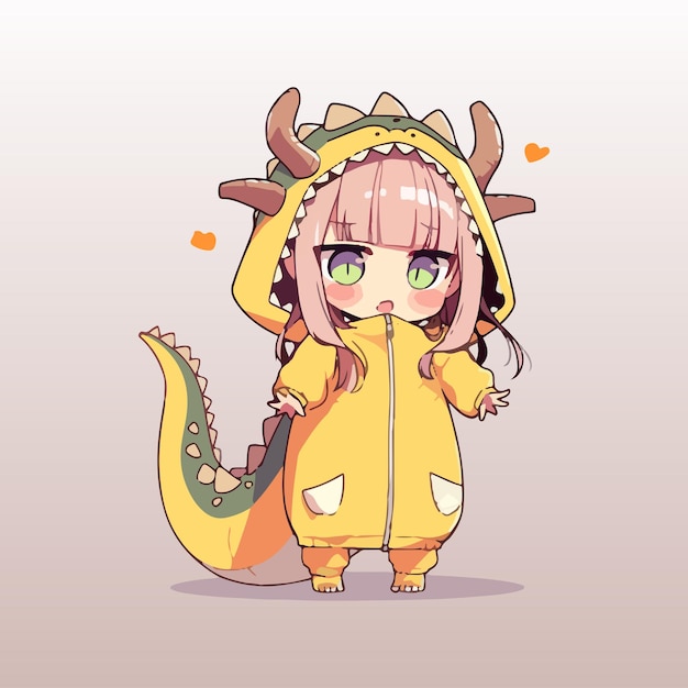 Vector adorable youngster with a dragon outfit