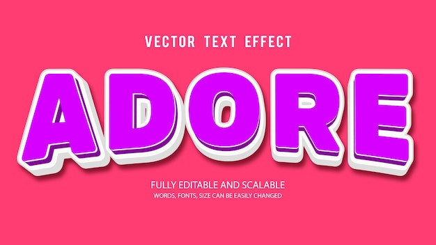 Adore 3D-bewerkbare teksteffectvector met schattige achtergrond