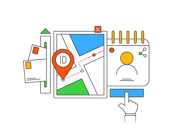 Adresnavigatieconcept in moderne outline-stijl voor toepassingen gps-locatie adressenboek