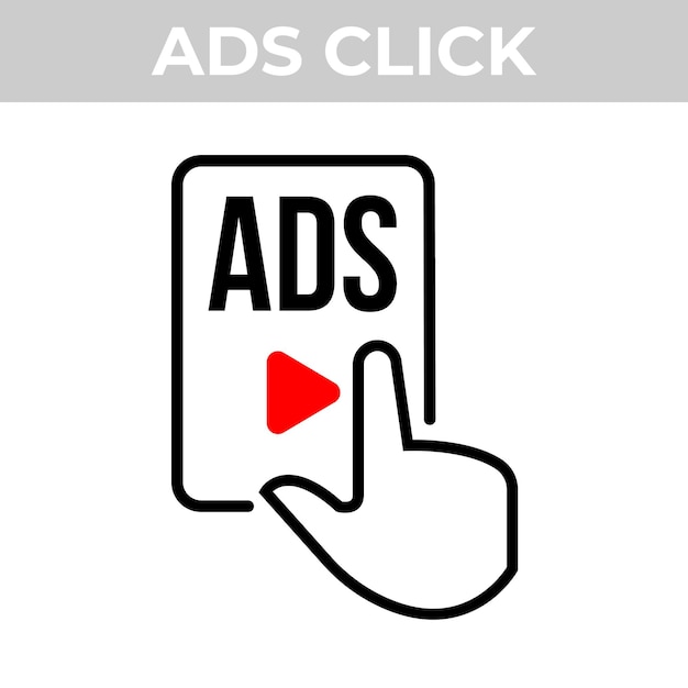 Вектор ads click vector или play ads vector