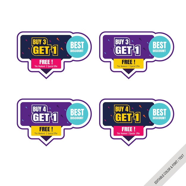 Ads sticker promotion set vector design discount offer best discount get 1 premium vector