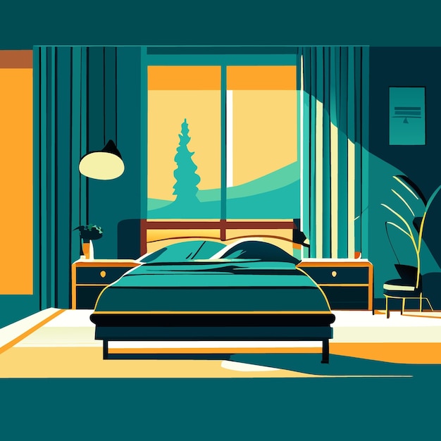 Vector adult bed in bedroom vector illustration flat