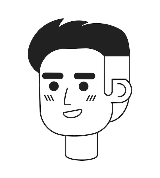 Uomo adulto allegro monochromatico a testa di personaggio lineare piatto uomo divertente con capelli marroni e grigi contorno modificabile icona del viso umano disegnata a mano vettore di spot di cartone animato 2d avatar illustrazione per l'animazione