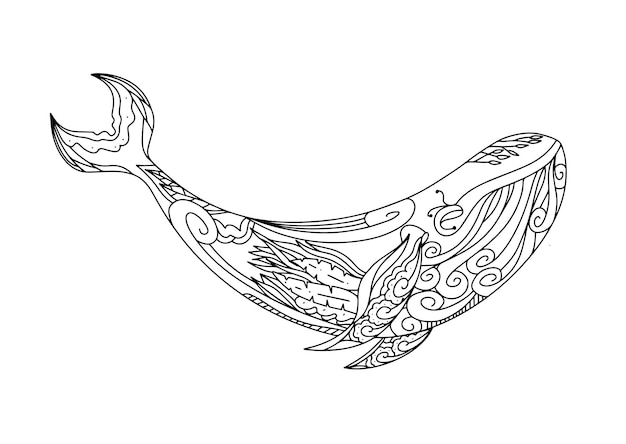 Vector adult coloring book page 1 abstract whale