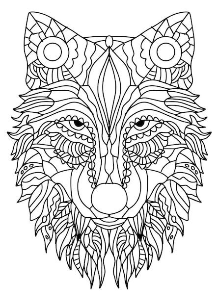 Adult coloring book page 3 abstract wolf head ilustration