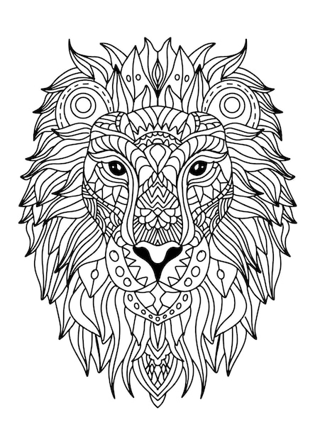 Adult coloring book page abstract lion head ilustration