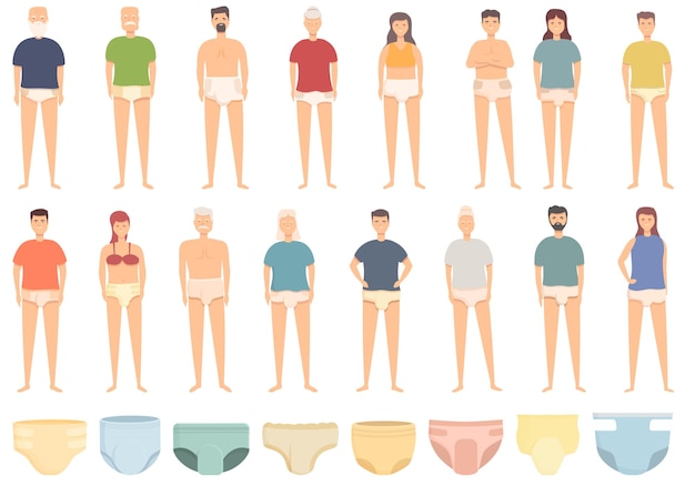 Adult diaper icons set cartoon vector sanitary layer