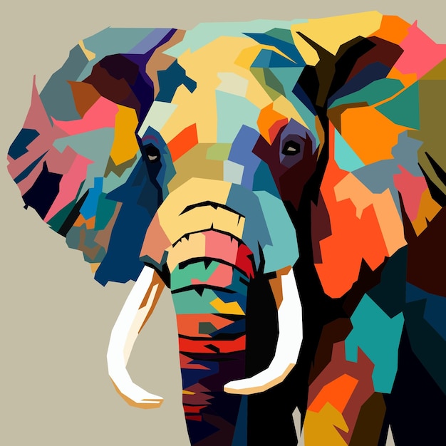 Adult elephant drawn using WPAP art style pop art vector illustration