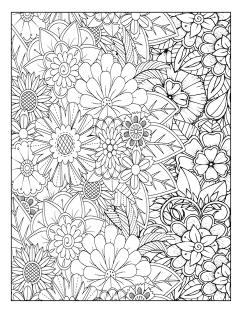 Vector adult floral coloring pages