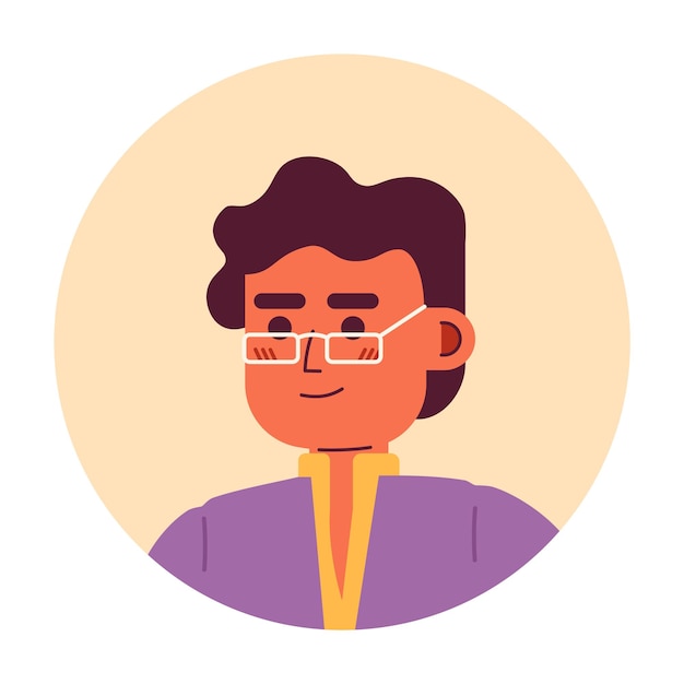 Uomo indiano adulto semi piatto testa di personaggio vettoriale icona di avatar di cartone animato modificabile
