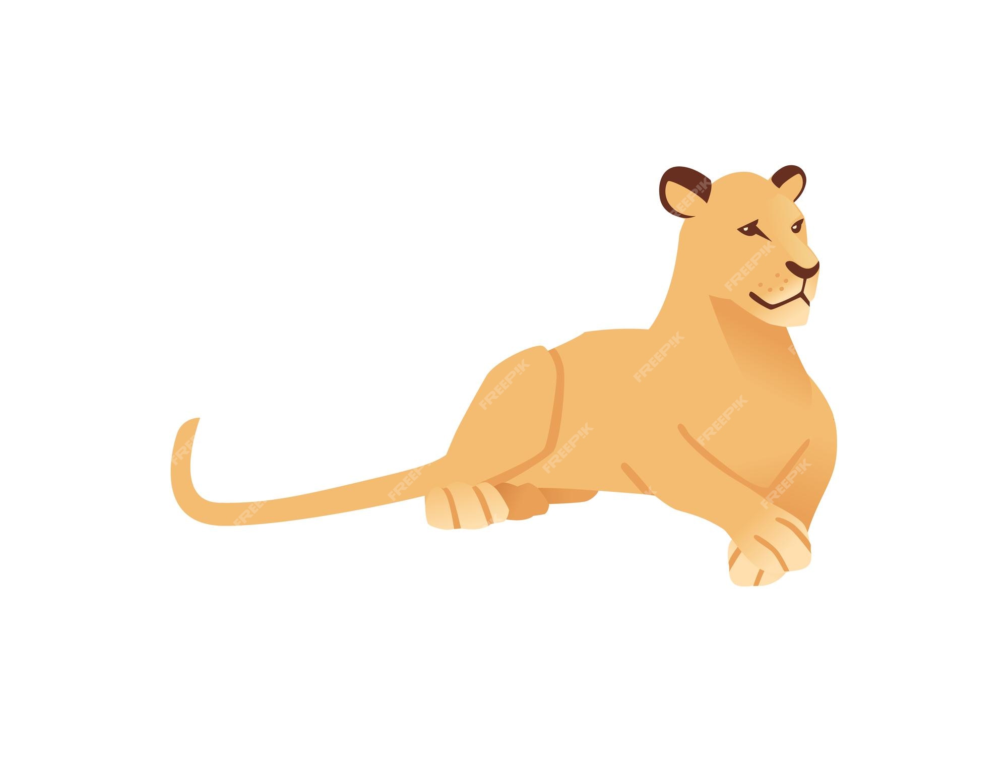 Premium Vector | Adult lioness lying on the ground african wild predatory  cat female lion cartoon cute animal design flat vector illustration  isolated on white background